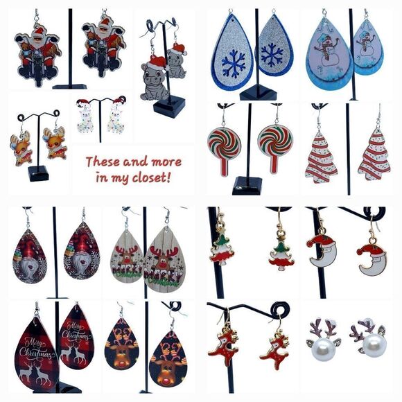 Holiday Earrings 🎄Highland Cow Santa Hat Christmas Wooden Dangle Drop Jewelry - Picture 5 of 5